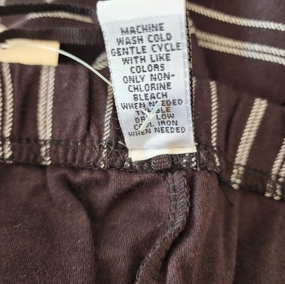 Black Striped Wide Leg Elastic Waistband  100% Cotton Women's Pants Size L NWT - Picture 3 of 7